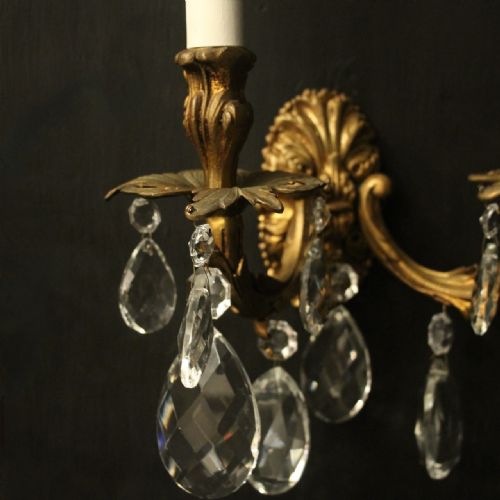 FRENCH PAIR GILDED BRONZE TWIN ARM ANTIQUE WALL LIGHTS - ADDITIONAL PHOTO 3