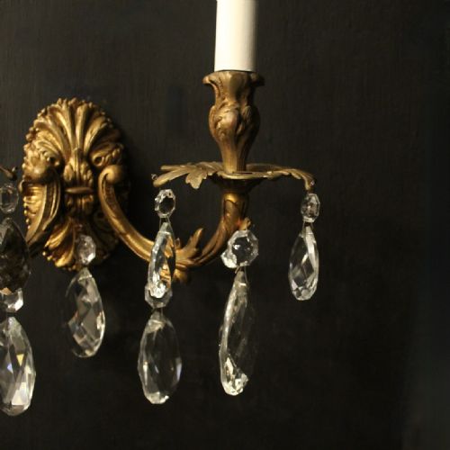 FRENCH PAIR GILDED BRONZE TWIN ARM ANTIQUE WALL LIGHTS - ADDITIONAL PHOTO 4