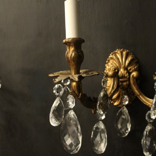 FRENCH PAIR GILDED BRONZE TWIN ARM ANTIQUE WALL LIGHTS - ADDITIONAL PHOTO 5