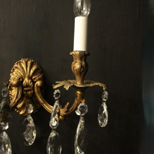 FRENCH PAIR GILDED BRONZE TWIN ARM ANTIQUE WALL LIGHTS - ADDITIONAL PHOTO 6