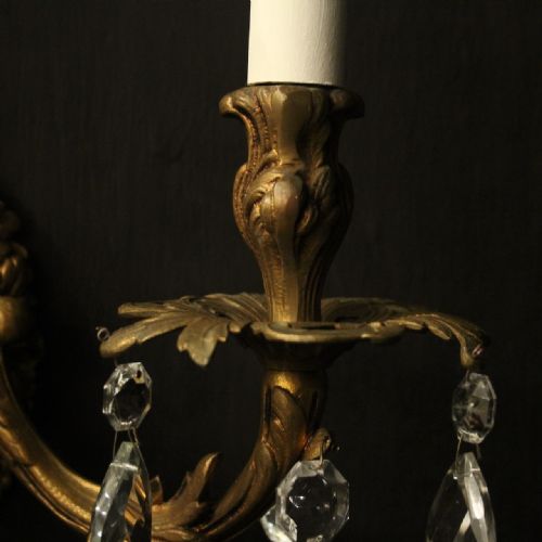 FRENCH PAIR GILDED BRONZE TWIN ARM ANTIQUE WALL LIGHTS - ADDITIONAL PHOTO 7