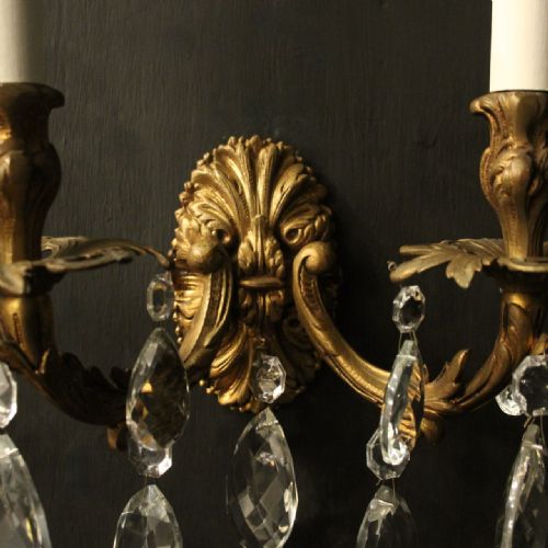 FRENCH PAIR GILDED BRONZE TWIN ARM ANTIQUE WALL LIGHTS - ADDITIONAL PHOTO 8