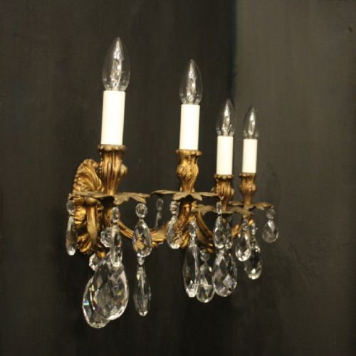 FRENCH PAIR GILDED BRONZE TWIN ARM ANTIQUE WALL LIGHTS - ADDITIONAL PHOTO 9