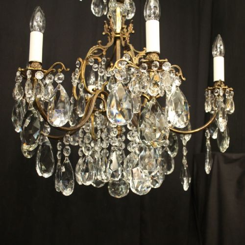 FRENCH GILDED CRYSTAL 6 LIGHT ANTIQUE CHANDELIER - ADDITIONAL PHOTO 4