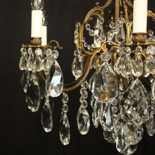 FRENCH GILDED CRYSTAL 6 LIGHT ANTIQUE CHANDELIER - ADDITIONAL PHOTO 5