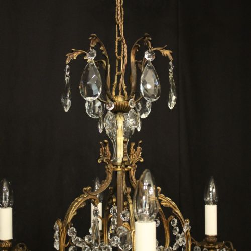 FRENCH GILDED CRYSTAL 6 LIGHT ANTIQUE CHANDELIER - ADDITIONAL PHOTO 7