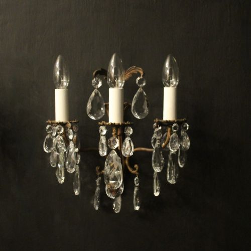 FRENCH PAIR TRIPLE ARM ANTIQUE WALL LIGHTS - ADDITIONAL PHOTO 1