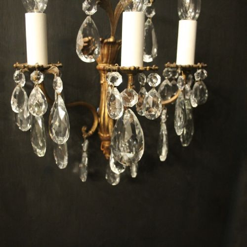 FRENCH PAIR TRIPLE ARM ANTIQUE WALL LIGHTS - ADDITIONAL PHOTO 2