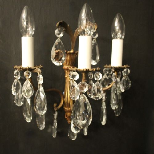 FRENCH PAIR TRIPLE ARM ANTIQUE WALL LIGHTS - ADDITIONAL PHOTO 3