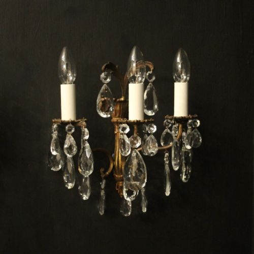 FRENCH PAIR TRIPLE ARM ANTIQUE WALL LIGHTS - ADDITIONAL PHOTO 4