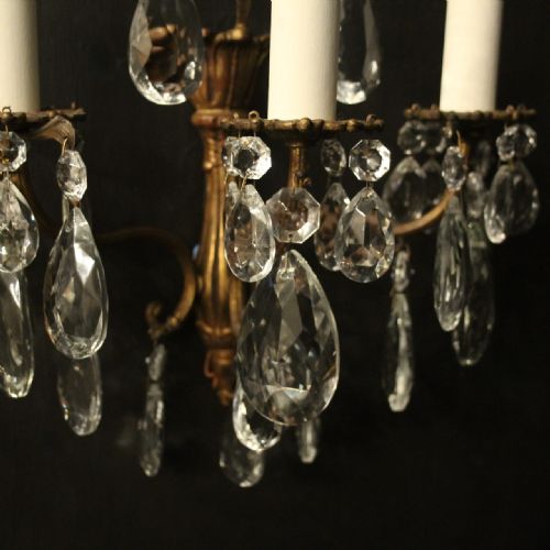 FRENCH PAIR TRIPLE ARM ANTIQUE WALL LIGHTS - ADDITIONAL PHOTO 5