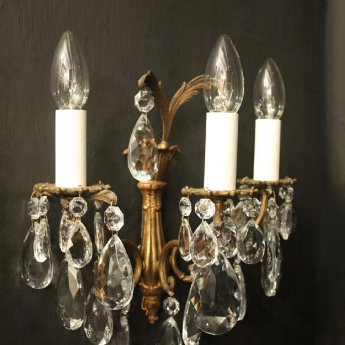 FRENCH PAIR TRIPLE ARM ANTIQUE WALL LIGHTS - ADDITIONAL PHOTO 6