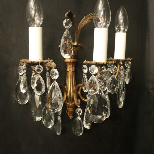 FRENCH PAIR TRIPLE ARM ANTIQUE WALL LIGHTS - ADDITIONAL PHOTO 7
