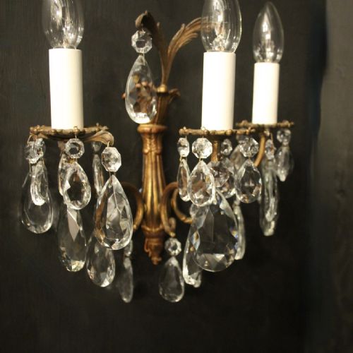 FRENCH PAIR TRIPLE ARM ANTIQUE WALL LIGHTS - ADDITIONAL PHOTO 8