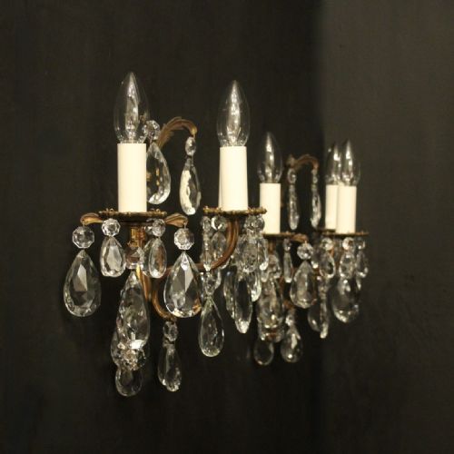 FRENCH PAIR TRIPLE ARM ANTIQUE WALL LIGHTS - ADDITIONAL PHOTO 9