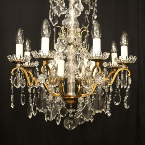 FRENCH GILDED BRASS 12 LIGHT ANTIQUE CHANDELIER - ADDITIONAL PHOTO 3