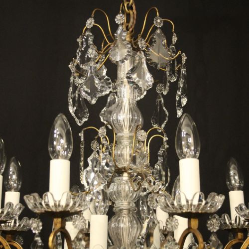 FRENCH GILDED BRASS 12 LIGHT ANTIQUE CHANDELIER - ADDITIONAL PHOTO 8