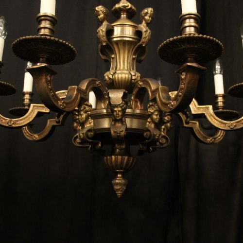FRENCH PAIR BRONZE 8 LIGHT ANTIQUE CHANDELIERS - ADDITIONAL PHOTO 1