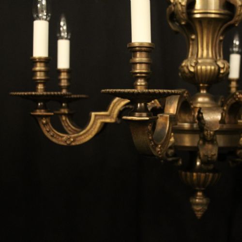 FRENCH PAIR BRONZE 8 LIGHT ANTIQUE CHANDELIERS - ADDITIONAL PHOTO 2