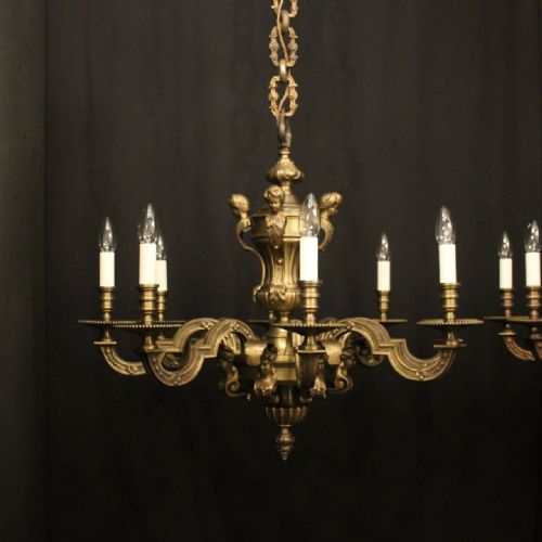FRENCH PAIR BRONZE 8 LIGHT ANTIQUE CHANDELIERS - ADDITIONAL PHOTO 3