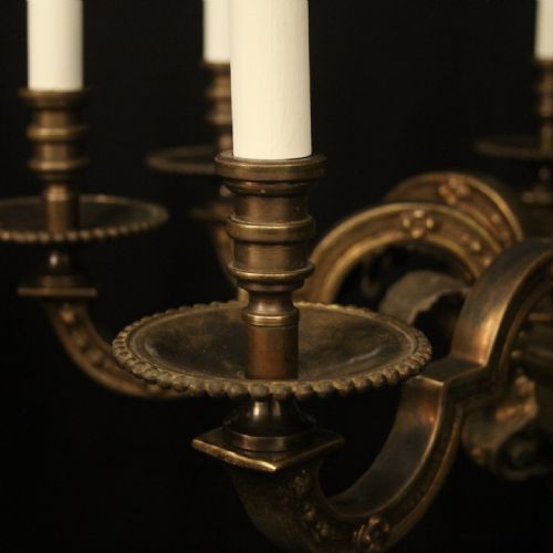 FRENCH PAIR BRONZE 8 LIGHT ANTIQUE CHANDELIERS - ADDITIONAL PHOTO 4