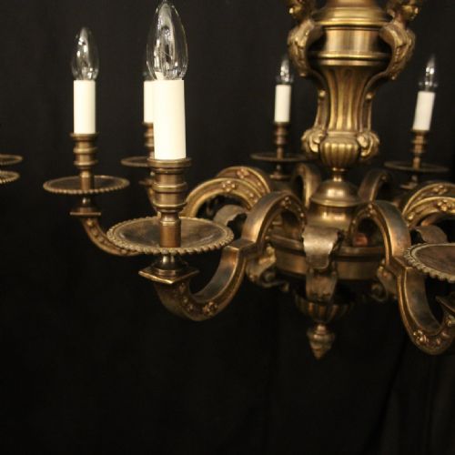 FRENCH PAIR BRONZE 8 LIGHT ANTIQUE CHANDELIERS - ADDITIONAL PHOTO 5