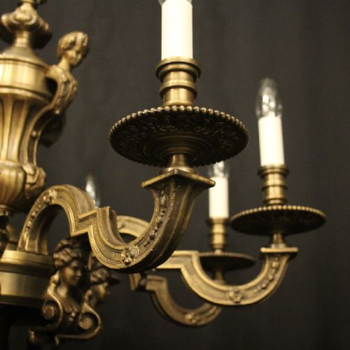 FRENCH PAIR BRONZE 8 LIGHT ANTIQUE CHANDELIERS - ADDITIONAL PHOTO 6