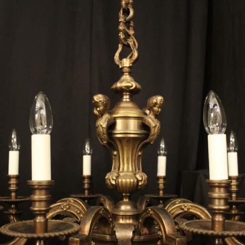 FRENCH PAIR BRONZE 8 LIGHT ANTIQUE CHANDELIERS - ADDITIONAL PHOTO 7