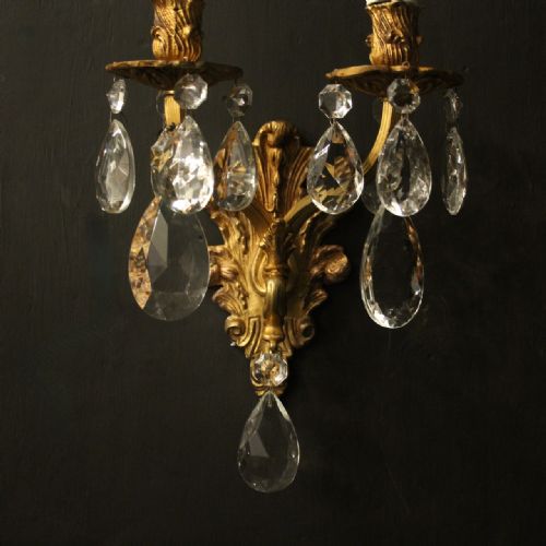 FRENCH PAIR GILDED TWIN ARM ANTIQUE WALL LIGHTS - ADDITIONAL PHOTO 5