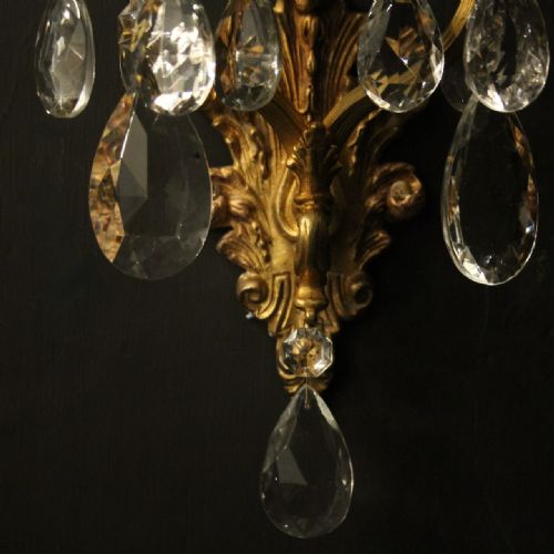 FRENCH PAIR GILDED TWIN ARM ANTIQUE WALL LIGHTS - ADDITIONAL PHOTO 7