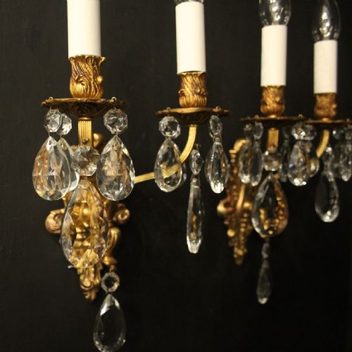FRENCH PAIR GILDED TWIN ARM ANTIQUE WALL LIGHTS - ADDITIONAL PHOTO 8
