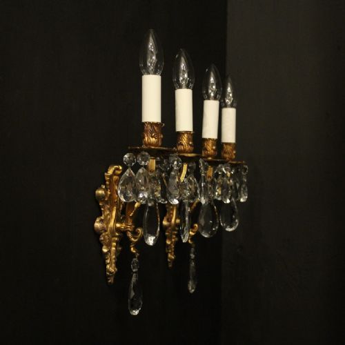 FRENCH PAIR GILDED TWIN ARM ANTIQUE WALL LIGHTS - ADDITIONAL PHOTO 9