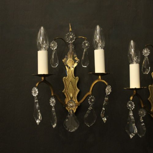 FRENCH PAIR OF GILDED TWIN ARM ANTIQUE WALL LIGHTS - ADDITIONAL PHOTO 1