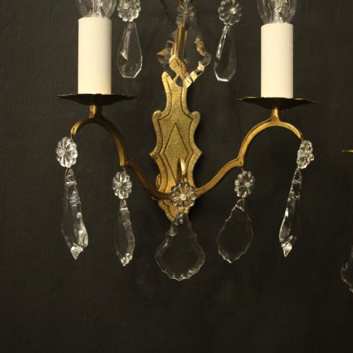 FRENCH PAIR OF GILDED TWIN ARM ANTIQUE WALL LIGHTS - ADDITIONAL PHOTO 2