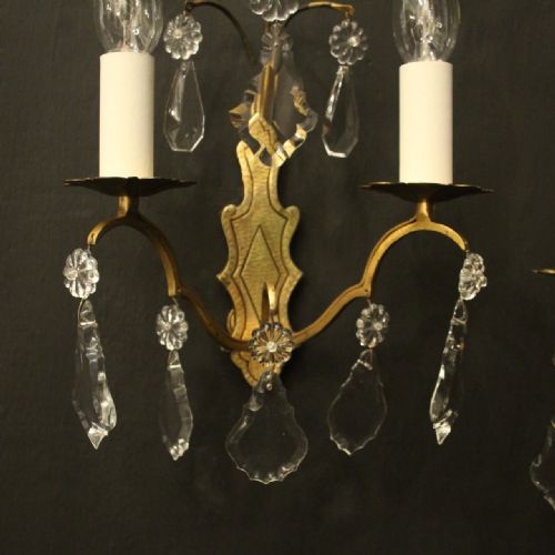 FRENCH PAIR OF GILDED TWIN ARM ANTIQUE WALL LIGHTS - ADDITIONAL PHOTO 3