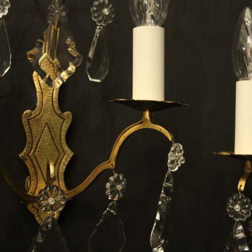 FRENCH PAIR OF GILDED TWIN ARM ANTIQUE WALL LIGHTS - ADDITIONAL PHOTO 4