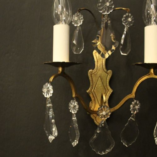 FRENCH PAIR OF GILDED TWIN ARM ANTIQUE WALL LIGHTS - ADDITIONAL PHOTO 5