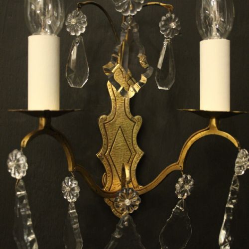 FRENCH PAIR OF GILDED TWIN ARM ANTIQUE WALL LIGHTS - ADDITIONAL PHOTO 6