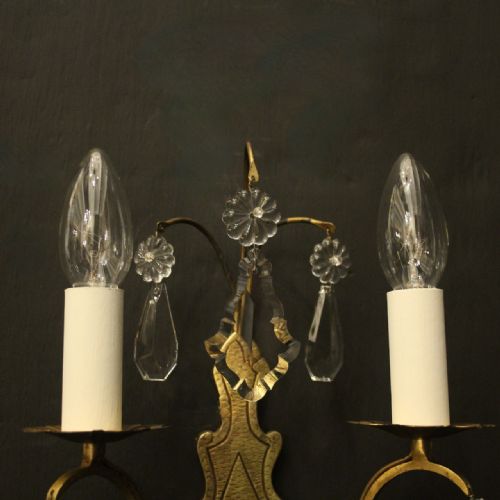 FRENCH PAIR OF GILDED TWIN ARM ANTIQUE WALL LIGHTS - ADDITIONAL PHOTO 7