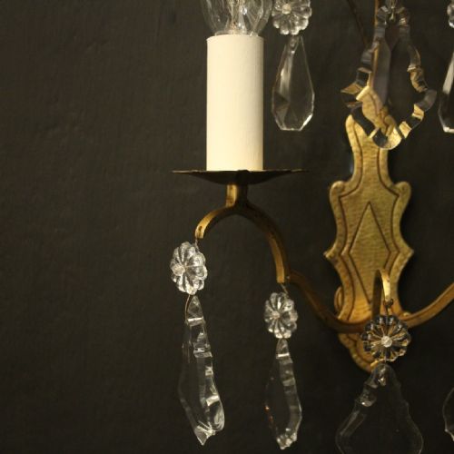 FRENCH PAIR OF GILDED TWIN ARM ANTIQUE WALL LIGHTS - ADDITIONAL PHOTO 8