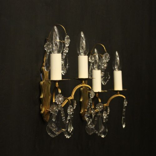 FRENCH PAIR OF GILDED TWIN ARM ANTIQUE WALL LIGHTS - ADDITIONAL PHOTO 9