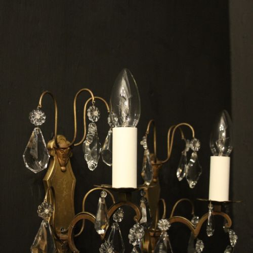 FRENCH GILDED TWIN ARM ANTIQUE WALL LIGHTS - ADDITIONAL PHOTO 3