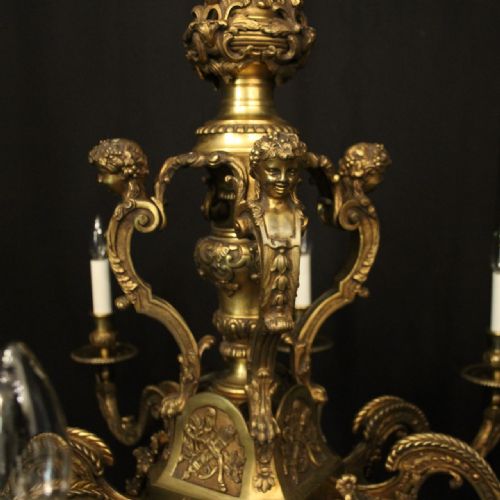 FRENCH QUALITY GILDED BRONZE 8 LIGHT ANTIQUE CHANDELIER - ADDITIONAL PHOTO 3