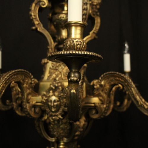 FRENCH QUALITY GILDED BRONZE 8 LIGHT ANTIQUE CHANDELIER - ADDITIONAL PHOTO 4