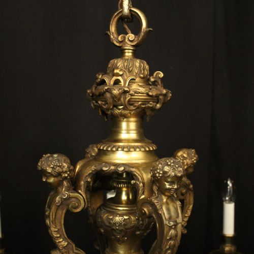 FRENCH QUALITY GILDED BRONZE 8 LIGHT ANTIQUE CHANDELIER - ADDITIONAL PHOTO 6