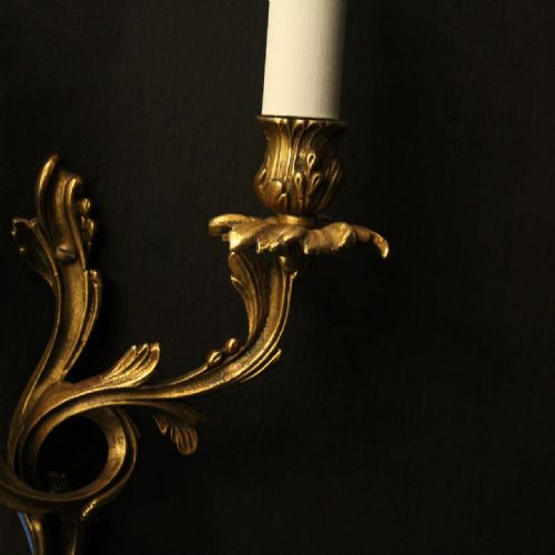 FRENCH PAIR OF GILDED TWIN ARM ANTIQUE WALL LIGHTS - ADDITIONAL PHOTO 4