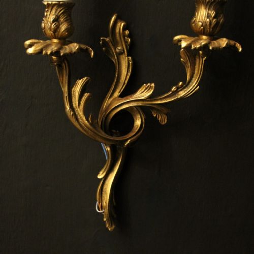 FRENCH PAIR OF GILDED TWIN ARM ANTIQUE WALL LIGHTS - ADDITIONAL PHOTO 6
