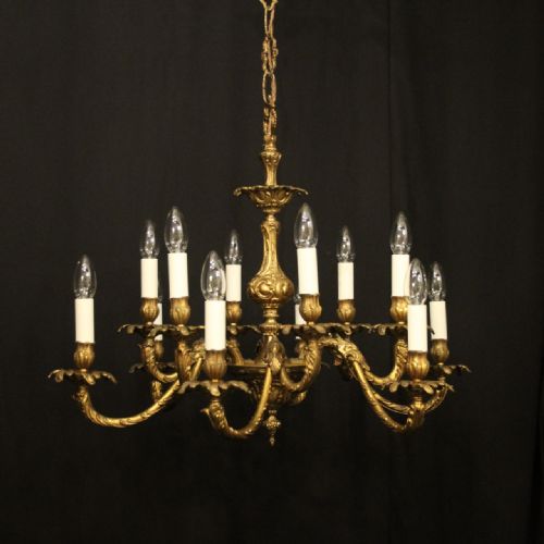french gilded brass 12 light double tiered chandelier - CATEGORY: ANTIQUE LIGHTING - DATED 1930