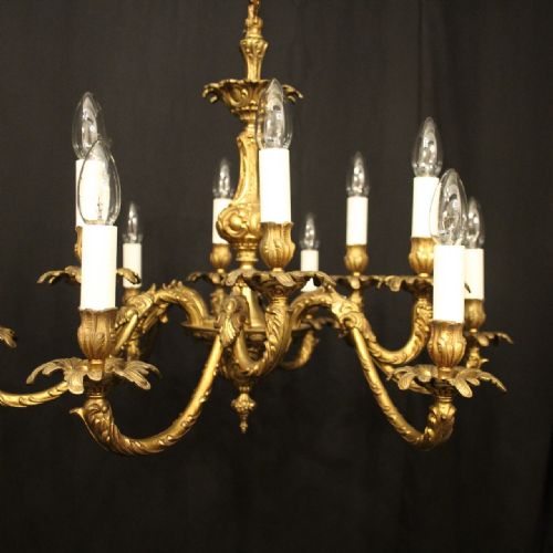 FRENCH GILDED BRASS 12 LIGHT DOUBLE TIERED CHANDELIER - ADDITIONAL PHOTO 1