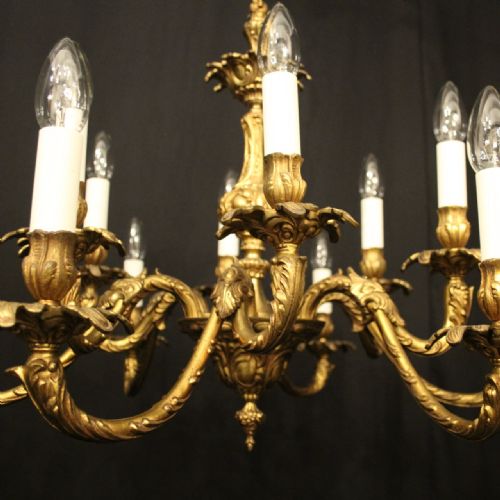 FRENCH GILDED BRASS 12 LIGHT DOUBLE TIERED CHANDELIER - ADDITIONAL PHOTO 3